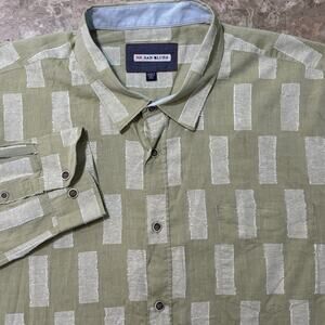 32 Bar Blues Shirt Mens 3XL Green Long Sleeve Button Silk Blend Textured Patch